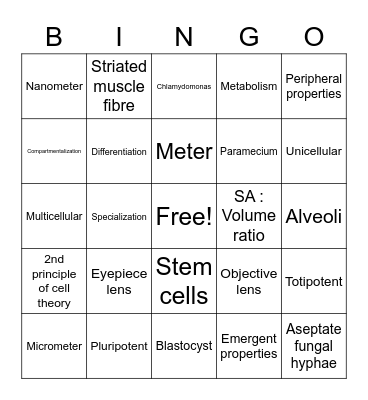 Bio Unit 1.1 Bingo Card