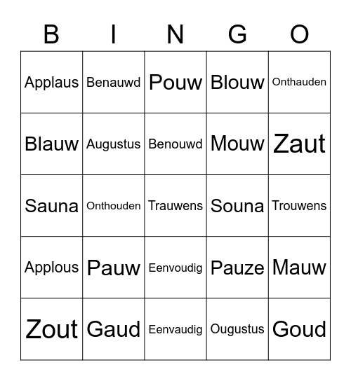 AU en OU Bingo Card