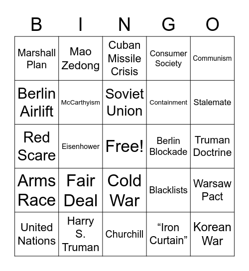 Cold War Vocab Bingo Card