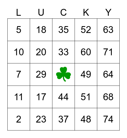 ST. PATRICK'S DAY Bingo Card