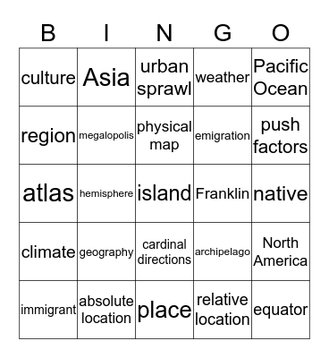 Introduction to World Geography Bingo Card