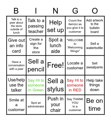 Welcoming Wings BINGO Card