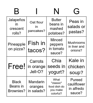 Colorful Classic Food Bingo Card