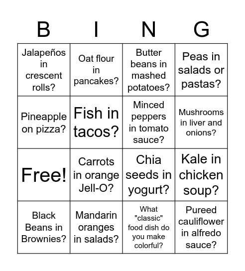 Colorful Classic Food Bingo Card