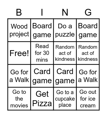 Spring break BINGO Card