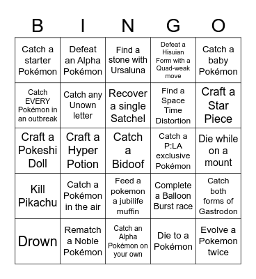 Legends Arceus Lockout Bingo Card