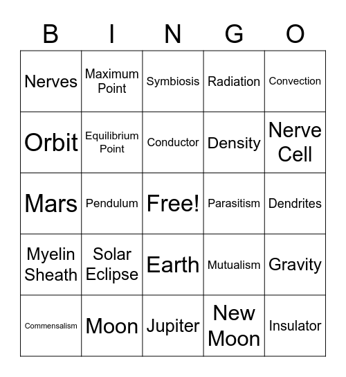 Science Bingo Card