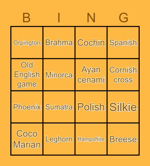 Chicken Bingo! Bingo Card