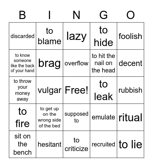 Fences Vocabulary Act  Scenes 1-3 Bingo Card