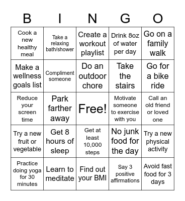 Virgin Pulse Wellness Bingo! Bingo Card