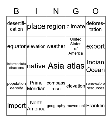 Introduction to World Geography Bingo Card