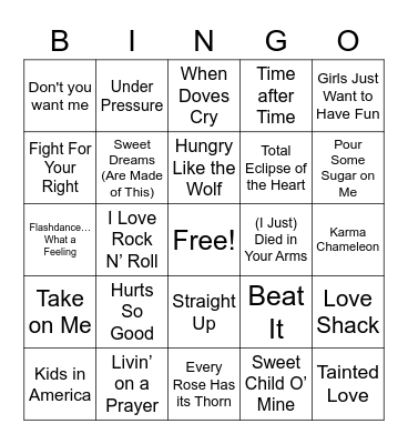 80s Music Bingo Card