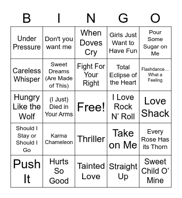 80s Music Bingo Card
