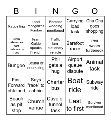 TAR All Stars Bingo Card