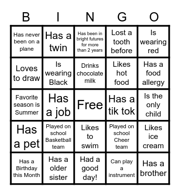 Ice Breaker Bingo Card