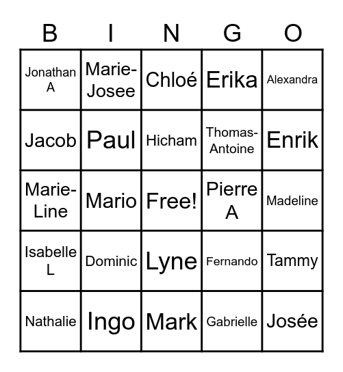 NFOE Bingo Card