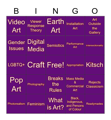 Post-Modernism Bingo! Bingo Card