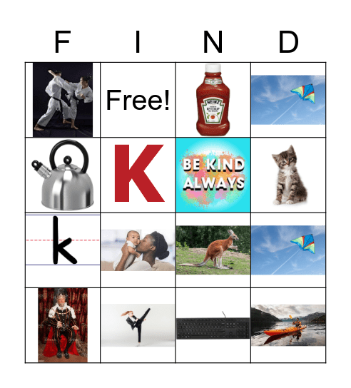 Letter K Bingo Card