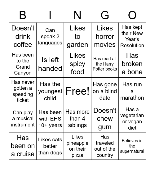 EHS Someone Who... Bingo Card