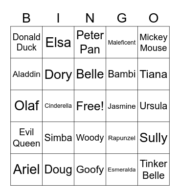 Disney Bingo Card