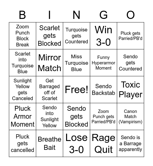 n the jojo game Hamon Board Bingo Card