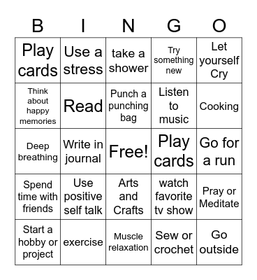 Coping Skills Bingo Card