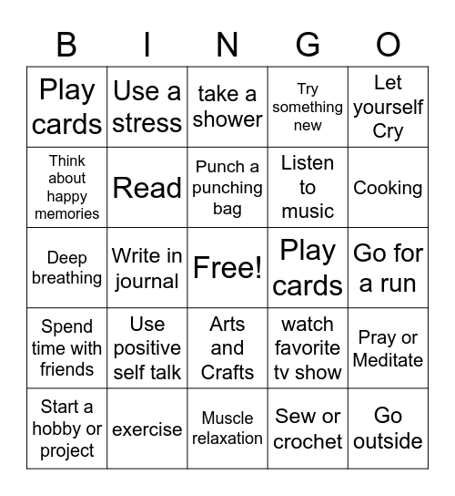 Coping Skills Bingo Card