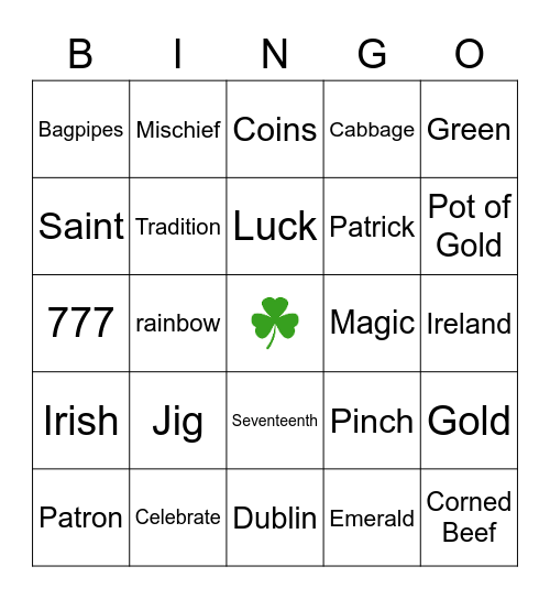 Saint Patricks Day Bingo Card