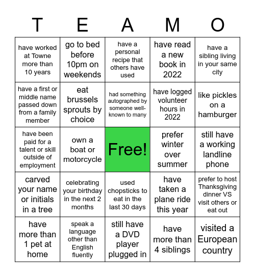 Delta Coffee Talk Bingo Card