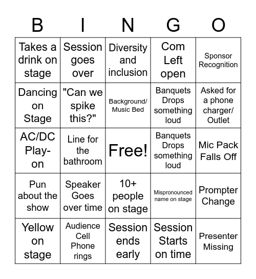 Backstage Bingo Card