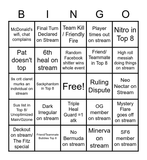 Vanguard Zero Winter CS Bingo Card