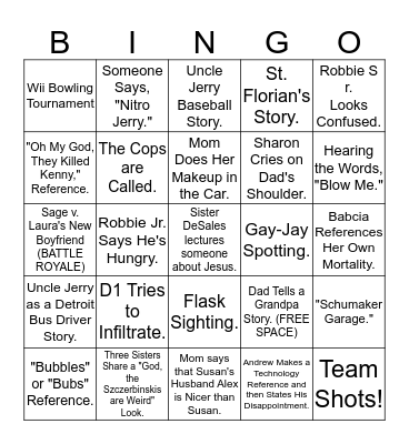 Szczerbinski Family Fun Bingo Card