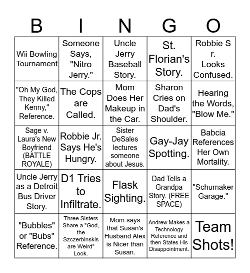 Szczerbinski Family Fun Bingo Card
