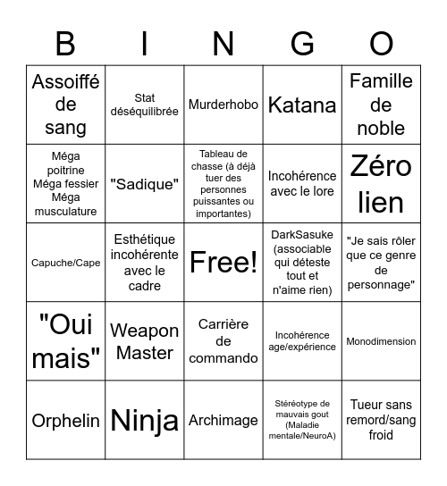 Fiche surprise Bingo Card