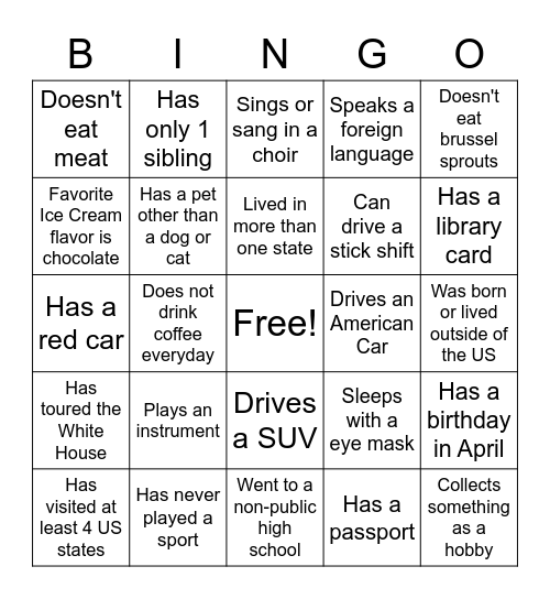 People Bingo Card