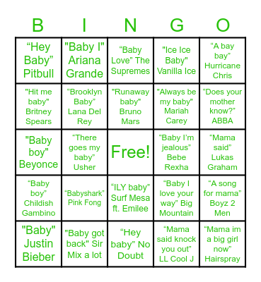 "Baby Mama" Bingo Card