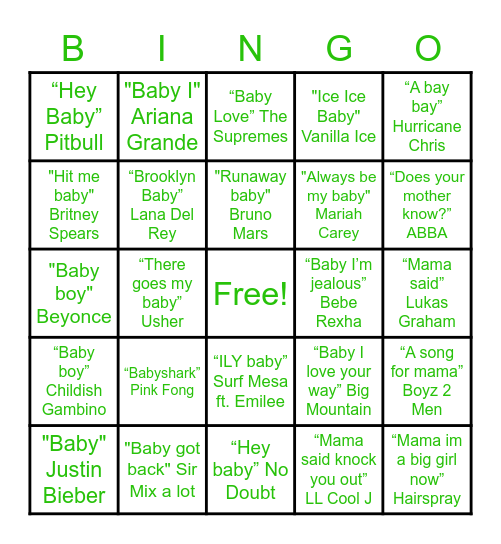 "Baby Mama" Bingo Card