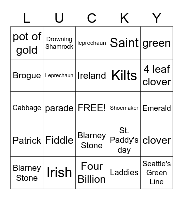 St. Patrick's day Bingo Card