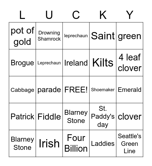 St. Patrick's day Bingo Card