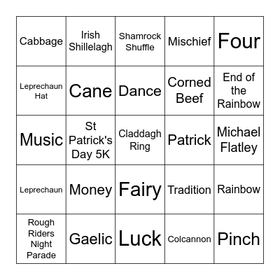 St. Patrick's Day Bingo Card