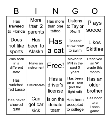 Ice Breaker Bingo Card