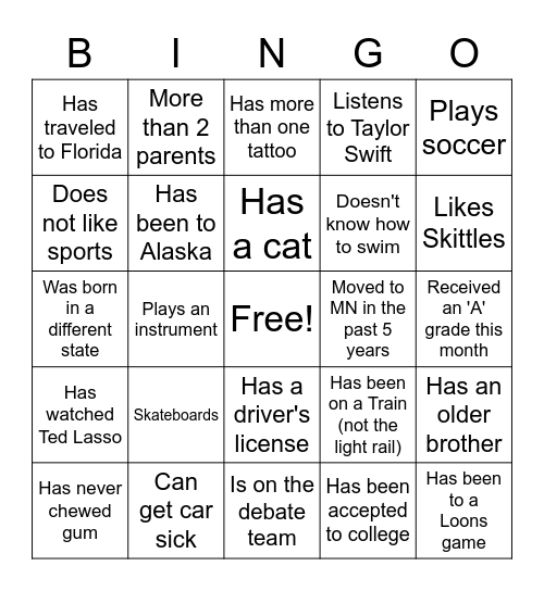 Ice Breaker Bingo Card