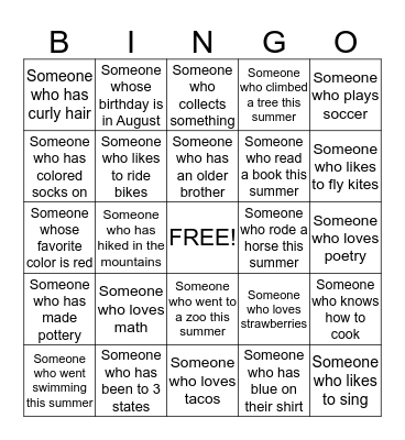 Classroom Bingo Card