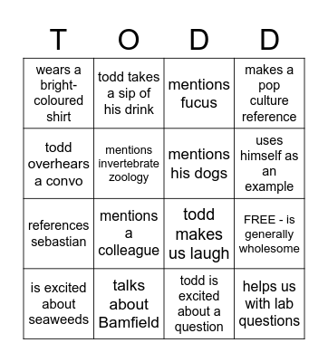 Todd Bingo Card