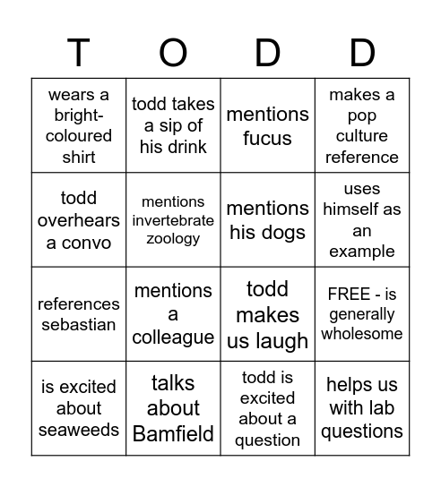 Todd Bingo Card