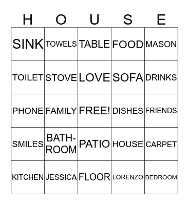 Housewarming Party Bingo Card