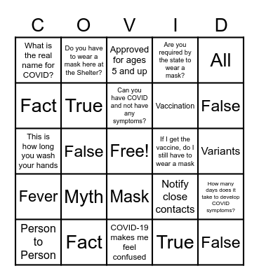 COVID-19 Bingo Card