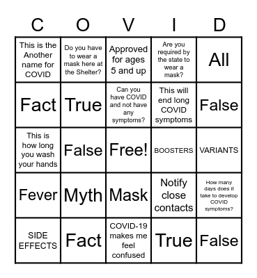 COVID-19 Bingo Card