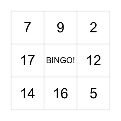 NÚMEROS ATÉ 19 Bingo Card