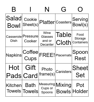 B  R  I  D  A  L          S  H  O  W  E  R Bingo Card